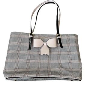 Mosiso Bow Accent Plaid Laptop/Tote Bag - Black, Gray & Pink